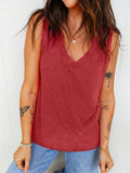 Mineral Washed V Neck Cotton Tank Top