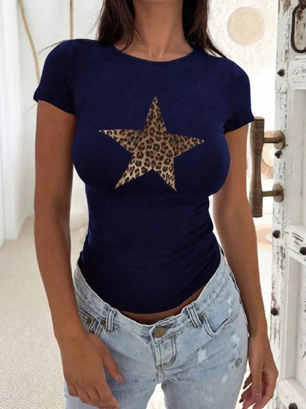 Devine Star Round Neck Short Sleeve T Shirt