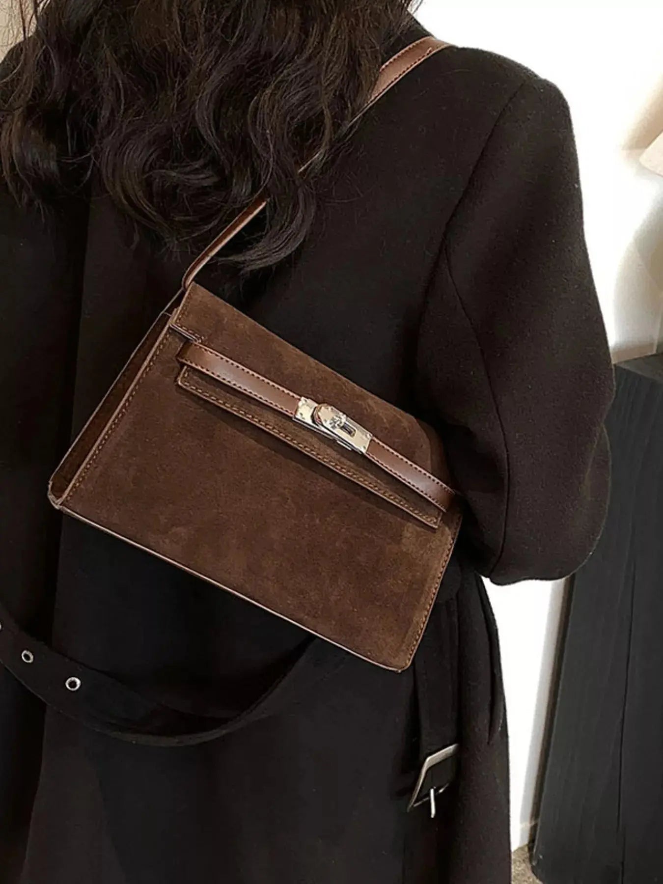 Solid Color Buckle Shoulder Bag
