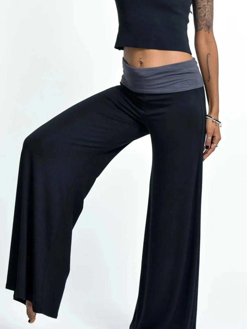 High Waisted Wide Leg Yoga Pants with Contrast Waistband