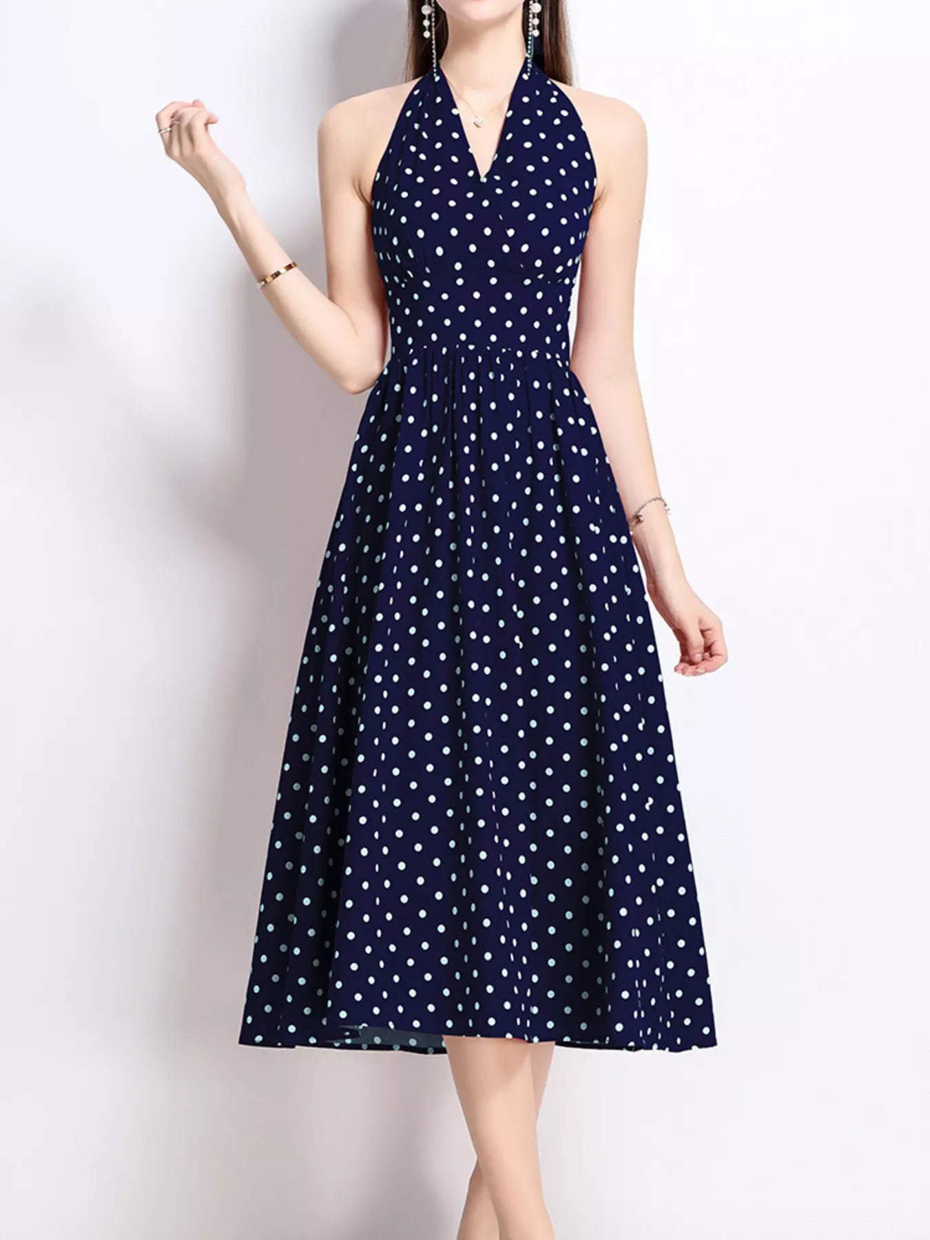 Polka Dot Halter Neck Midi Dress