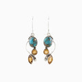 Turquoise & Amber-Inspired Geometric Alloy Dangle Earrings