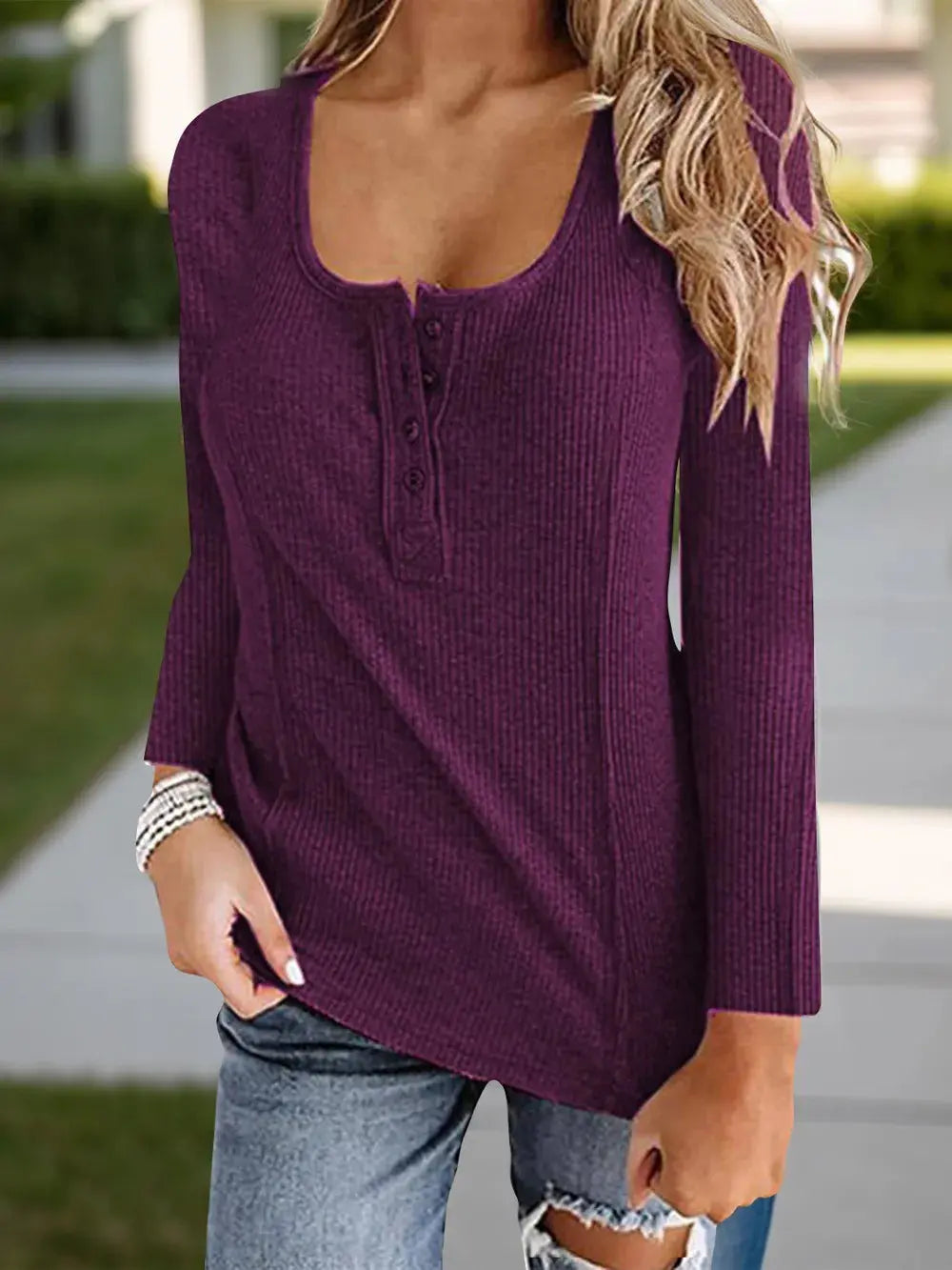Full Size Scoop Neck Long Sleeve T Shirt