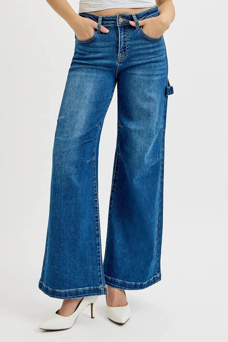 RISEN Jeans - Plus Size High Rise Wide Leg Patch Detailed Jeans