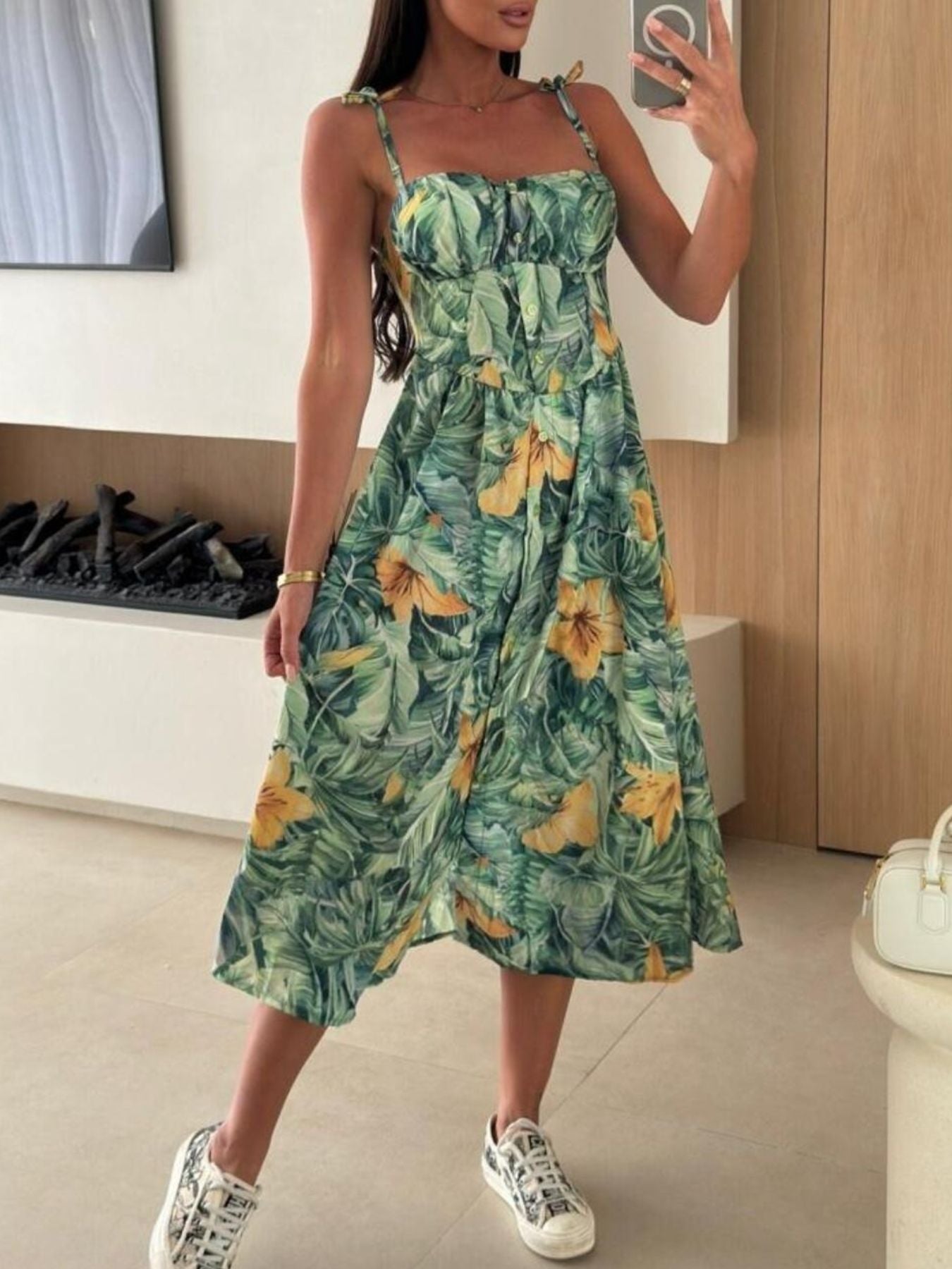 Striped Tie Shoulder Midi Dress