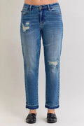 Judy Blue Jeans - Plus Size Mid Rise Boyfriend Destroy Jeans with Release Hem
