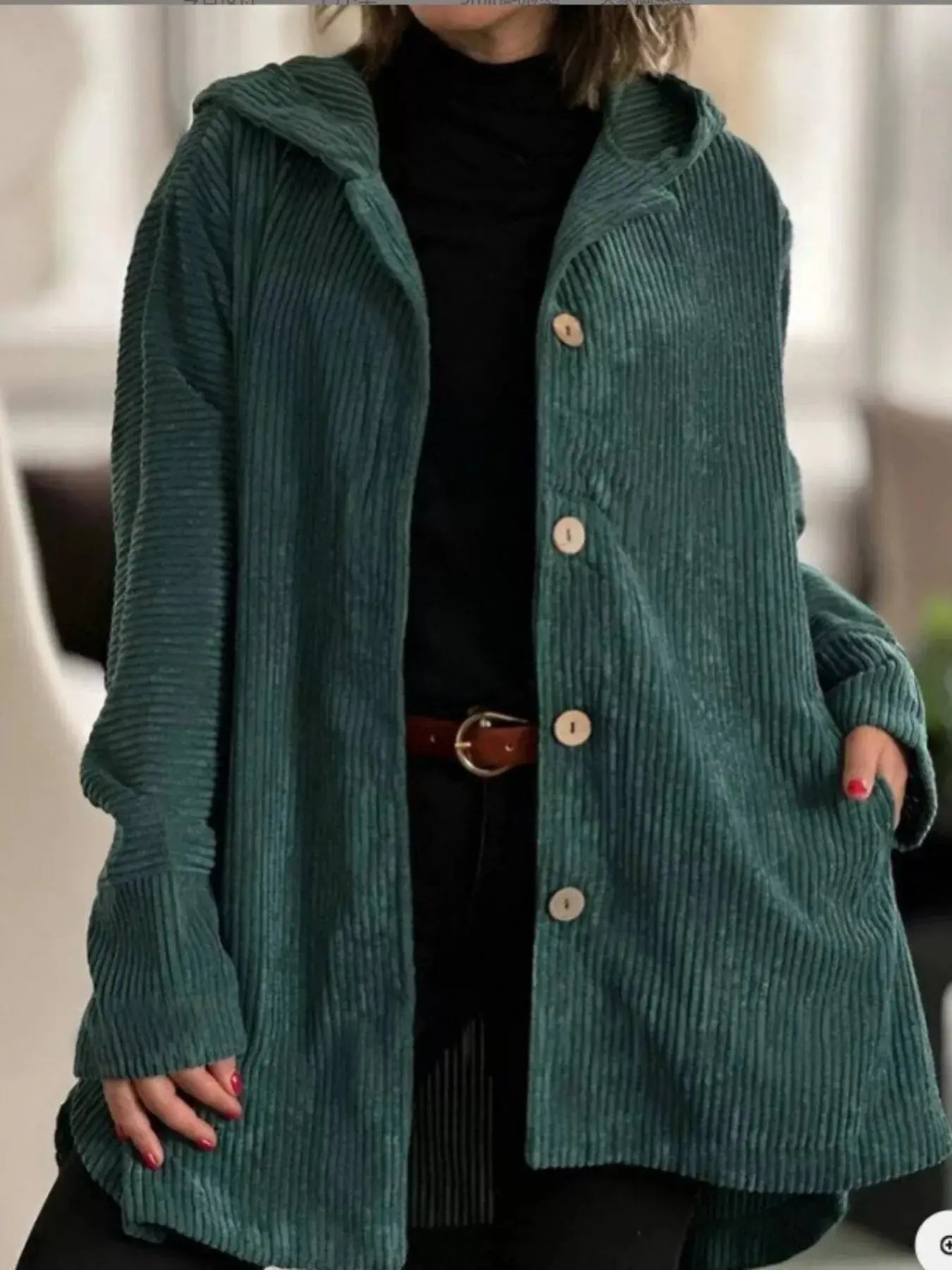 Full Size Corduroy Hooded Button Up Jacket