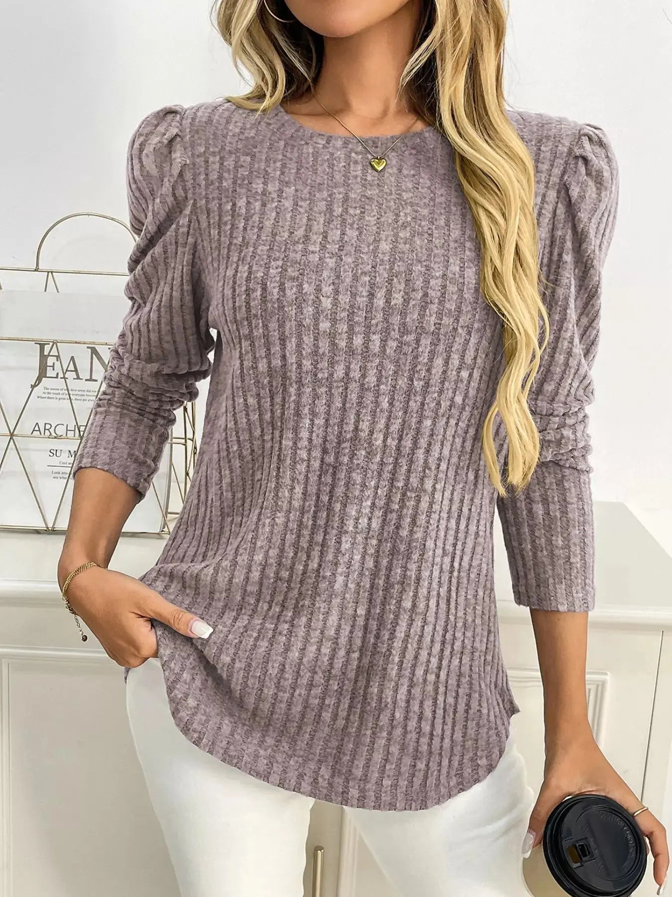 Round Neck Puff Sleeve T Shirt