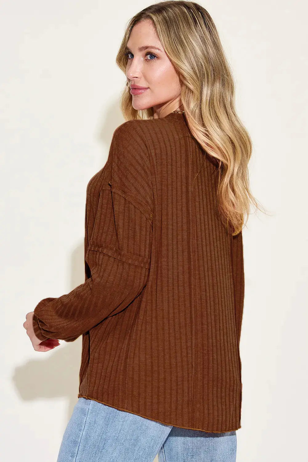 Basic Bae Full Size Round Neck Ribbed Long Sleeve T Shirt