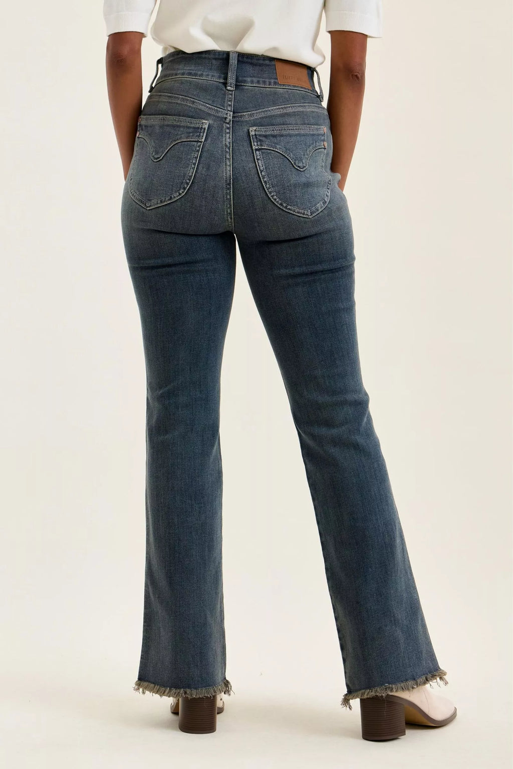 Judy Blue Double Button High Waist Frayed Hem Jeans