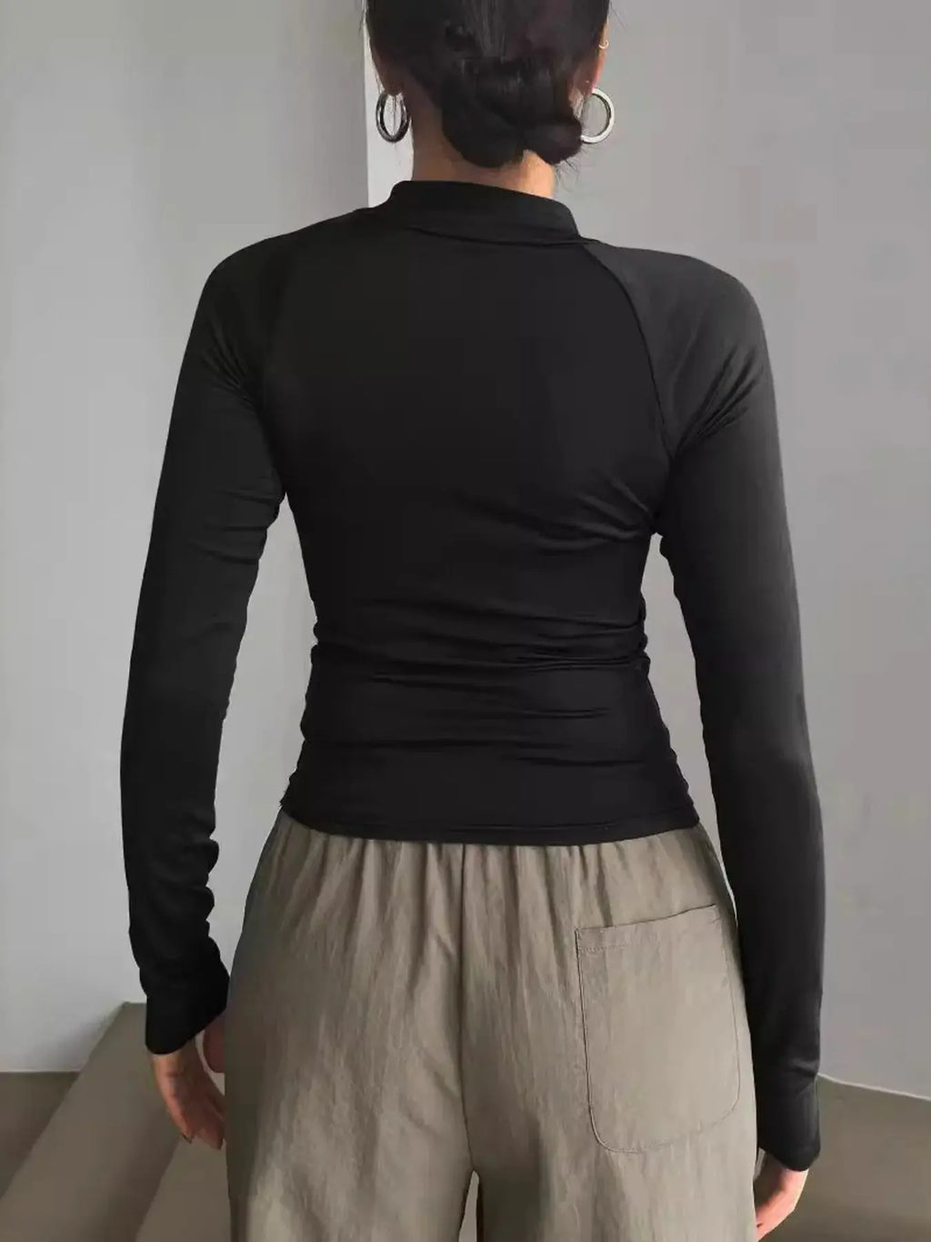 Zip Front Long Sleeve Fitted T Shirt