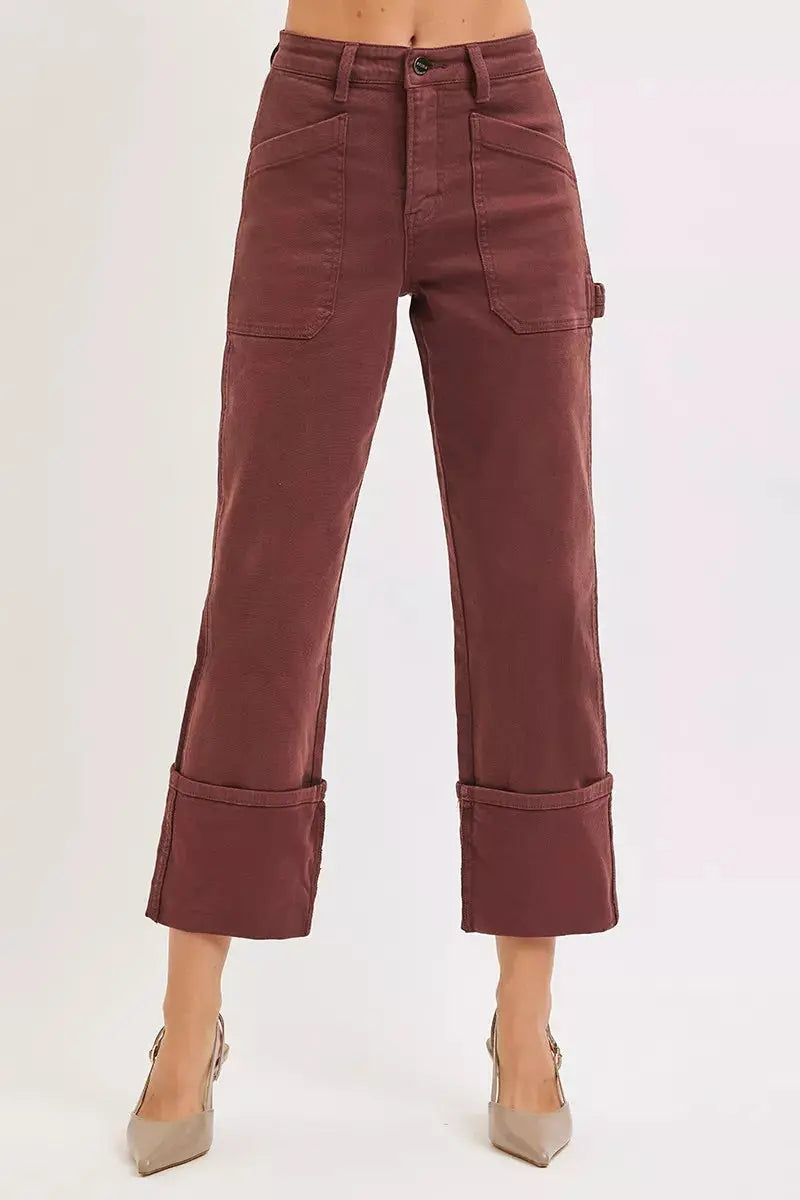 RISEN Jeans - Full Size High Rise Wide Straight Cuffed Patch Jeans