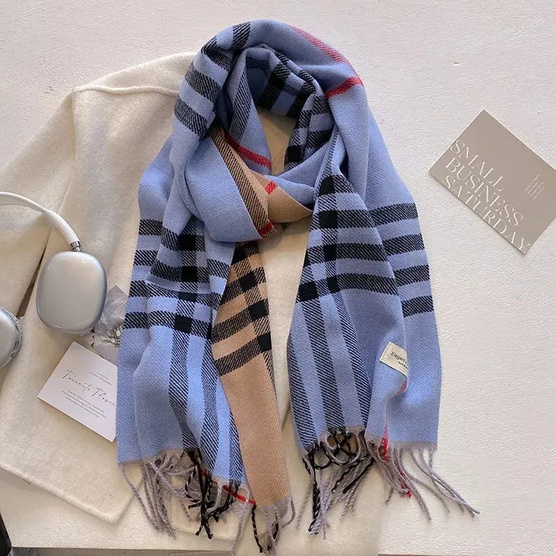 Plaid Fringe Winter Womens Scarf