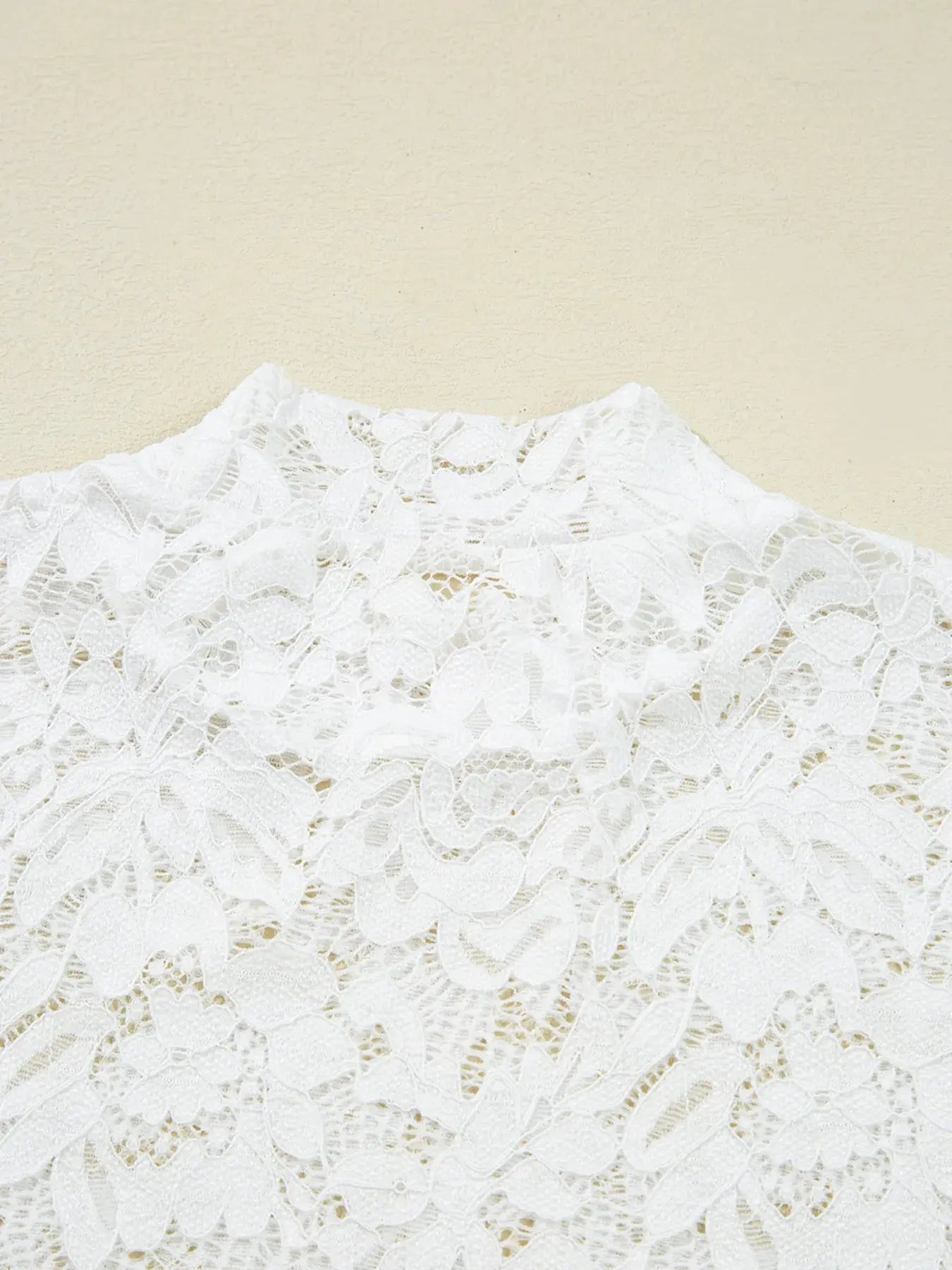 Lace Crochet Bell Sleeve Mock Neck Blouse