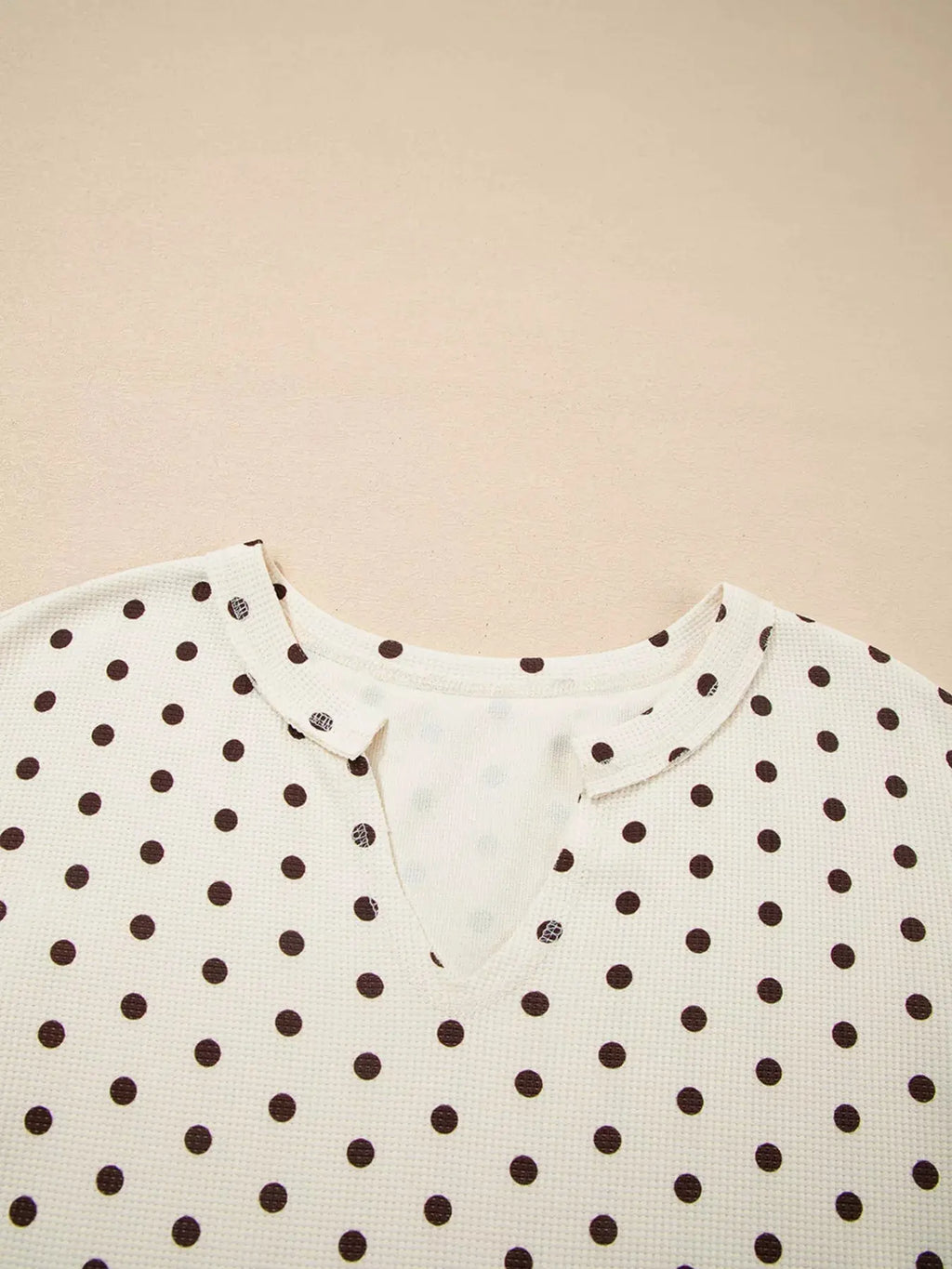 Polka Dot Notched Long Sleeve Top and Drawstring Loungewear Set