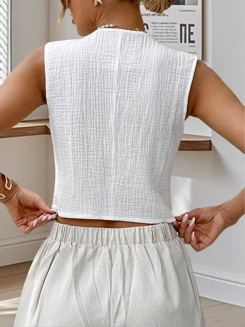 Textured Button Up Vest