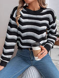 Round Neck Striped Long Sleeve Sweater