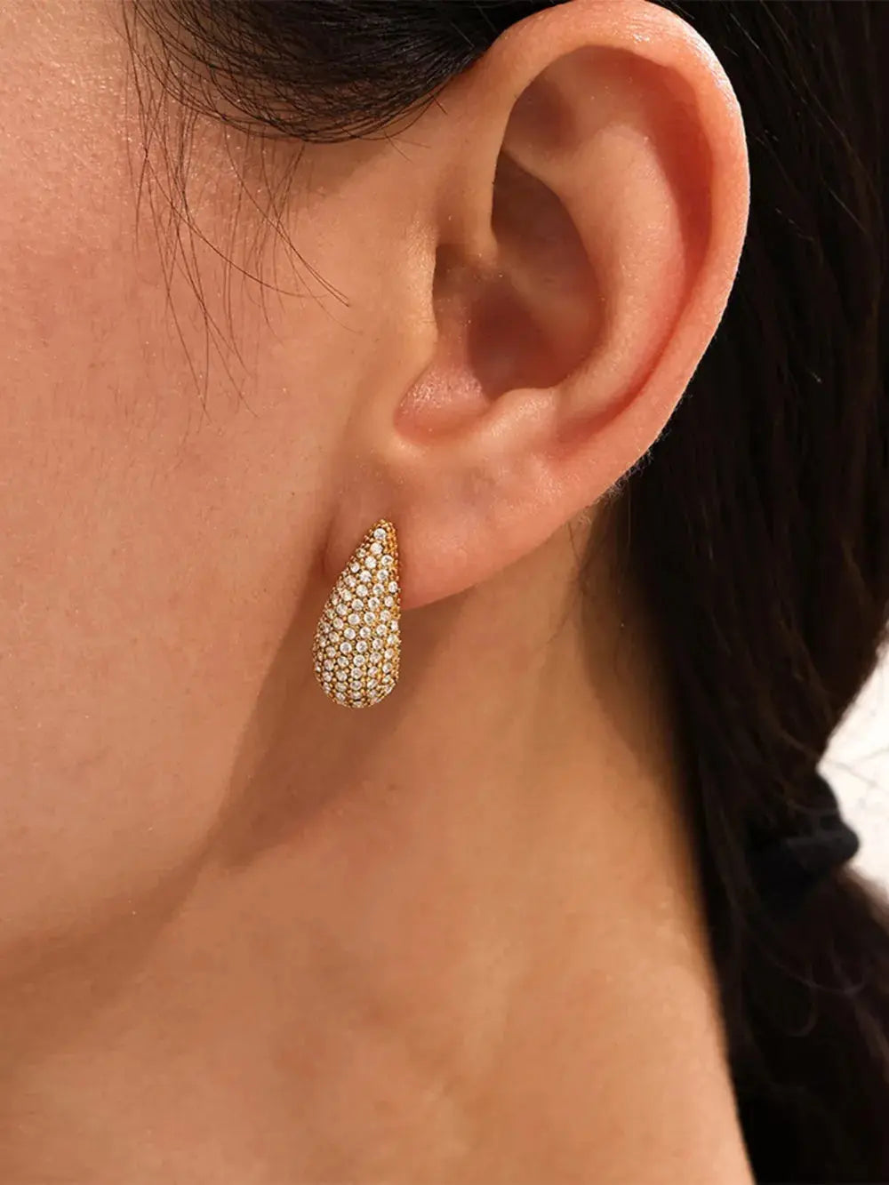 Stainless Steel Zircon Teardrop Stud Earrings – Multicolor & Crystal Options