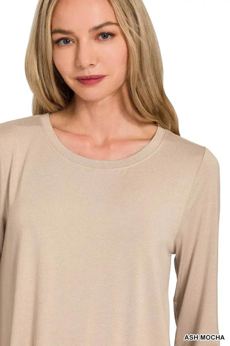 Zenana Flowy Round Hem Rayon Long Sleeve Top