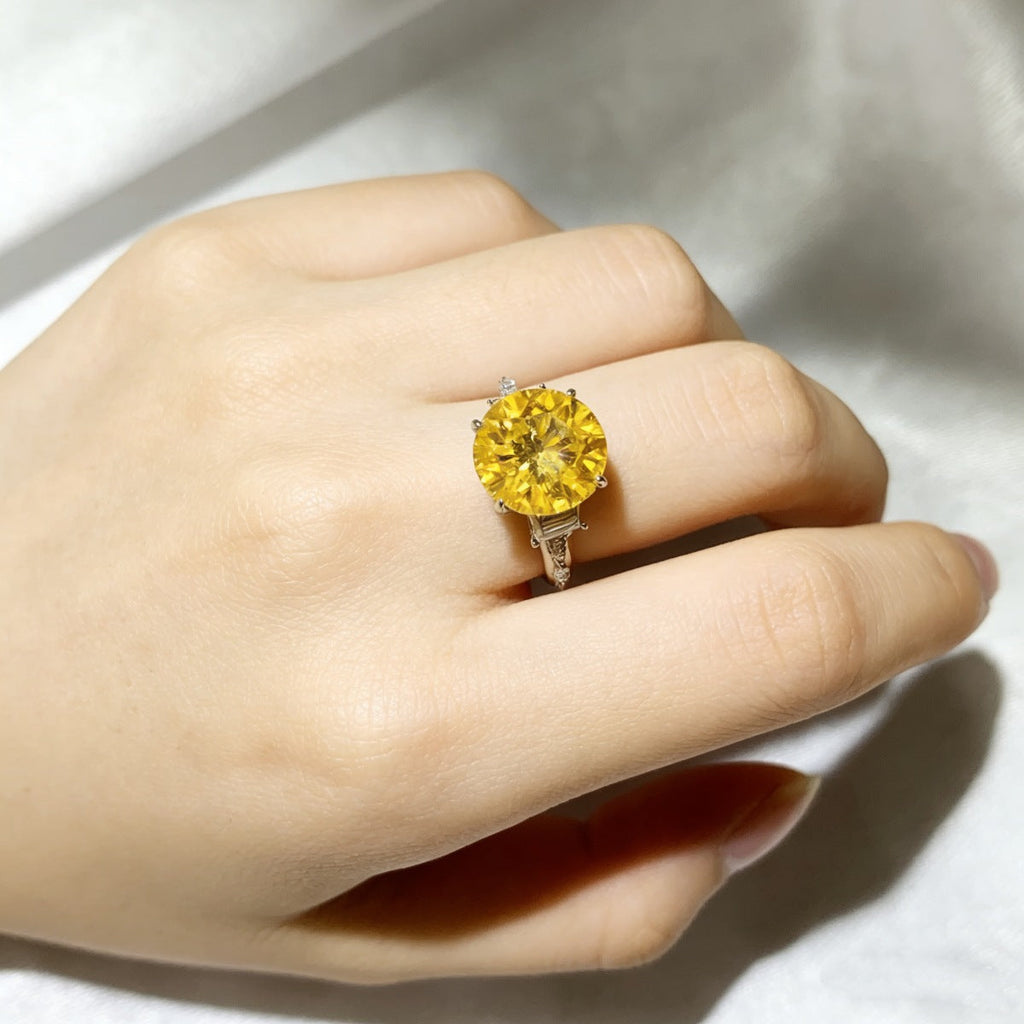 Yellow Round Cut 5 Carat Moissanite Ring 925 Sterling Silver