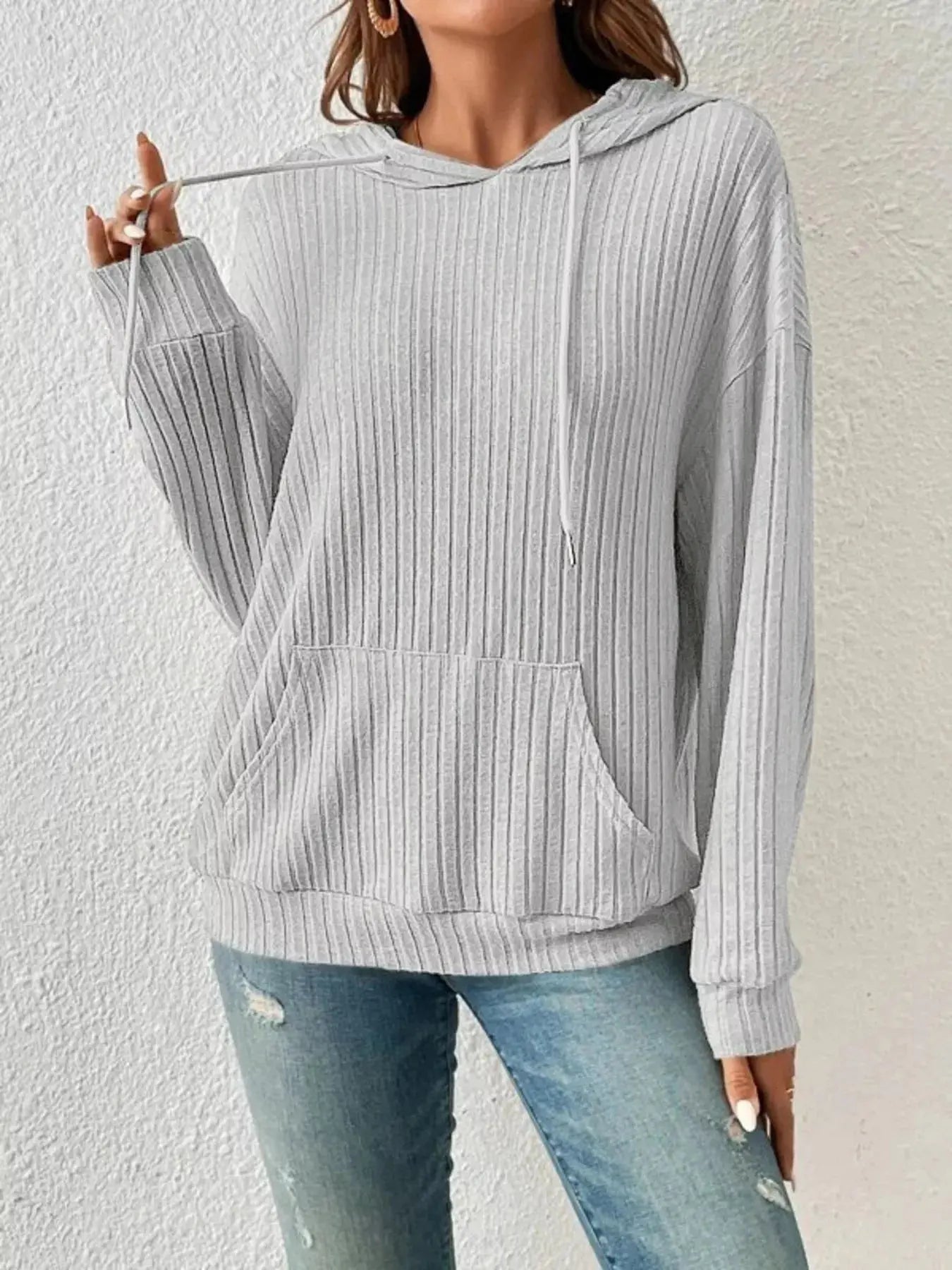 Ribbed Knit Long Sleeve Hoodie