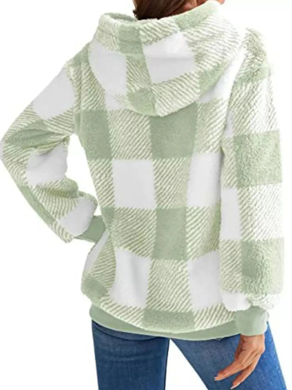 Plus Size Plaid Drawstring Sherpa Hoodie