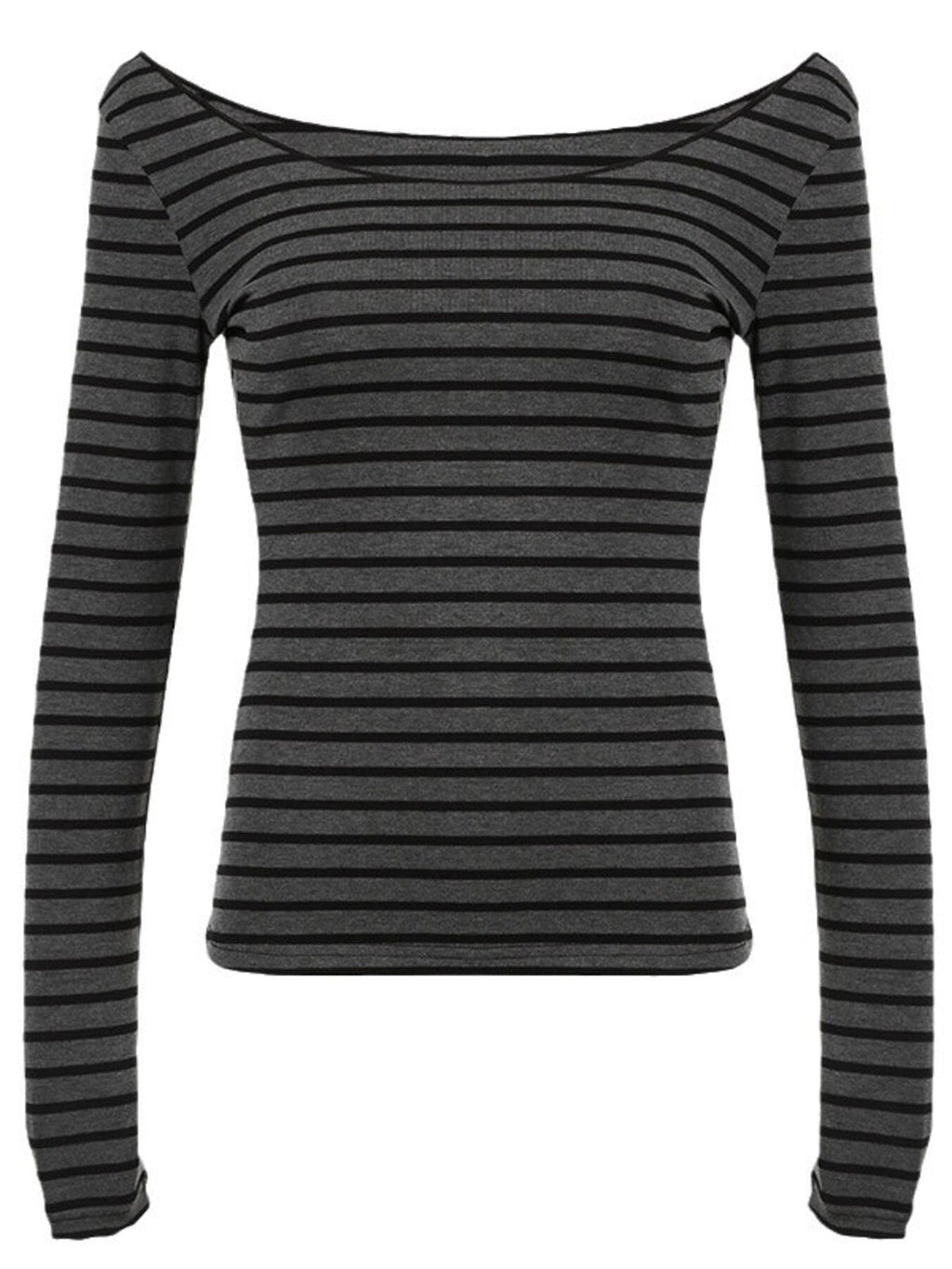 Striped Long Sleeve Boat Neck T Shirt