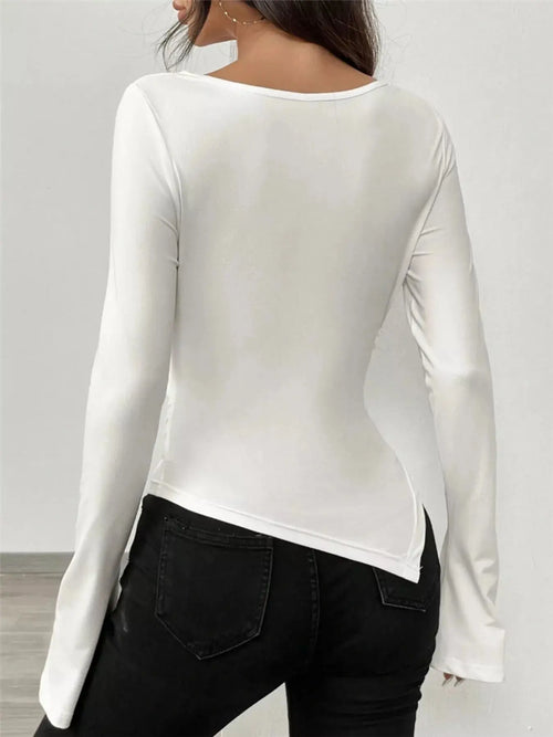 Asymmetrical Long Sleeve Fitted T Shirt