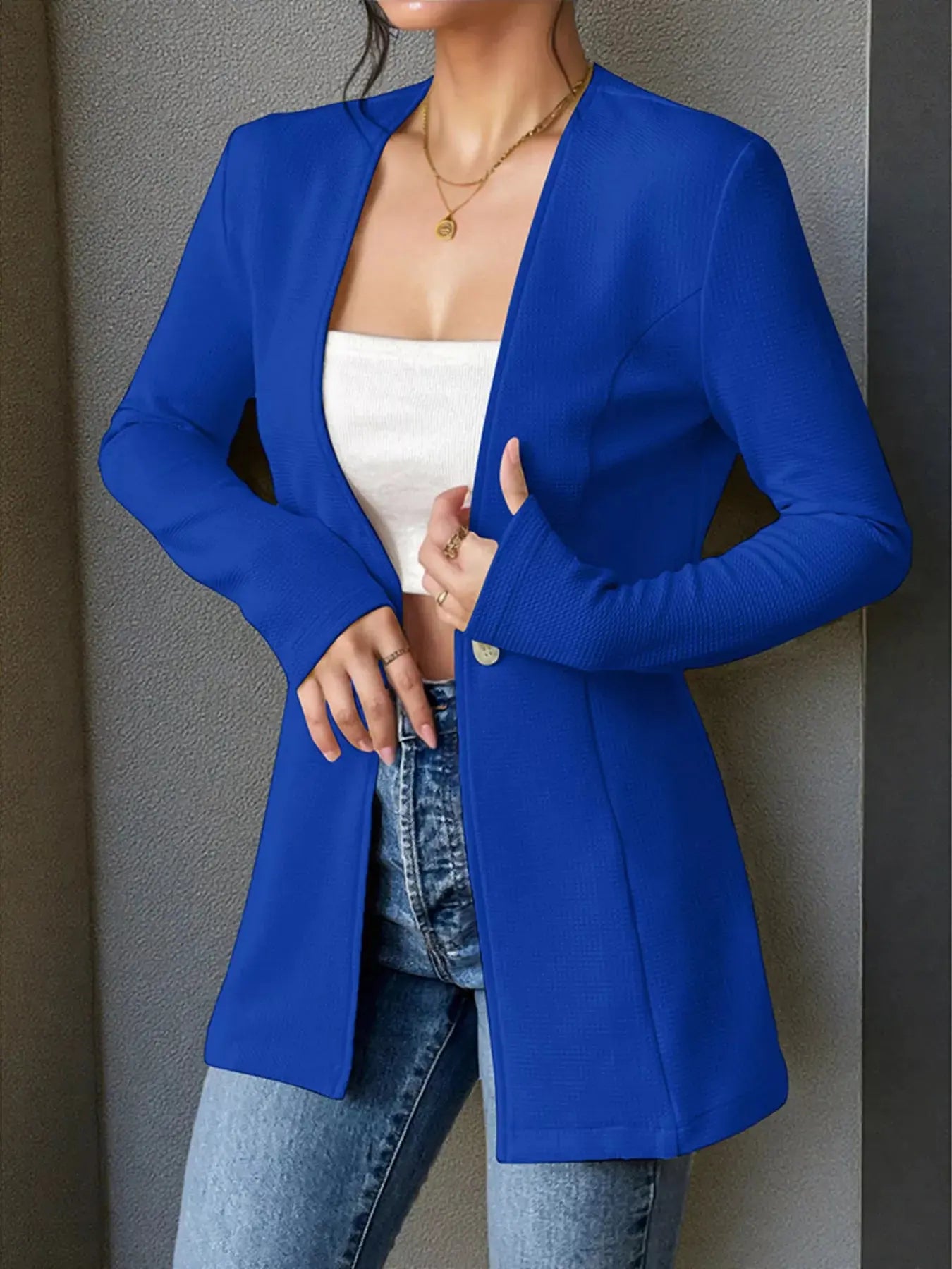 One Button Long Sleeve Blazer