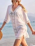 Lace Trim V Neck Cover Up