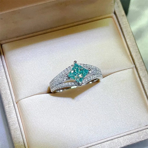 925 Sterling Silver Turquoise 1 Carat Moissanite Ring