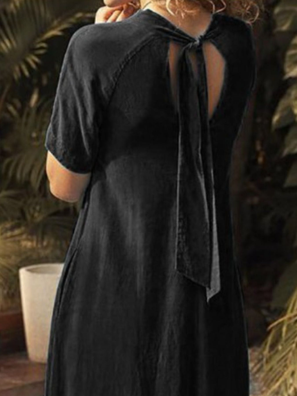 V Neck Short Sleeve Dress with Pockets