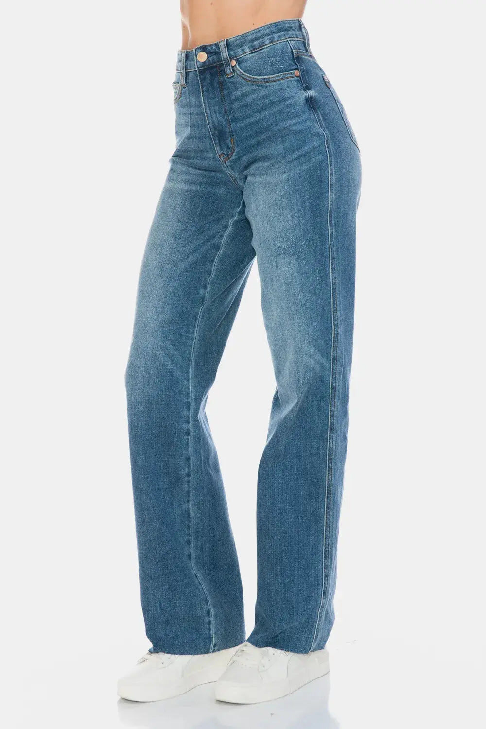 Full Size/Plus Size Tummy Control Cut Raw Hem Straight Judy Blue Jeans