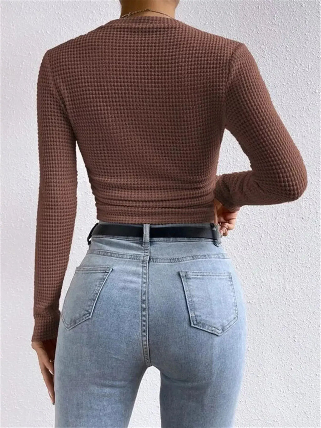 Waffle Knit Long Sleeve T Shirt