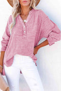 Women's Textured Cotton Buttoned Long Sleeve Blouse