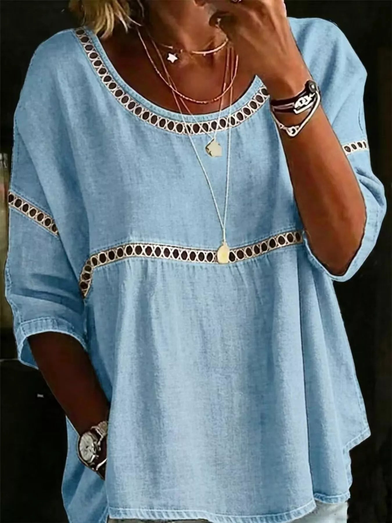 Full Size Hollow Out Round Neck Top