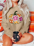 Drop Shoulder Floral Pumpkin Halloween Graphic Sweatshirt
