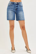 RISEN Tummy Control High Rise Raw Hem Denim Shorts