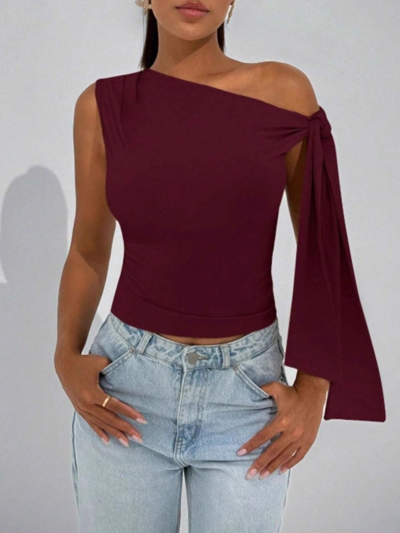 Tie Detail One Shoulder Top