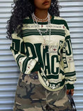 Printed Drop Shoulder Long Sleeve T Shirt