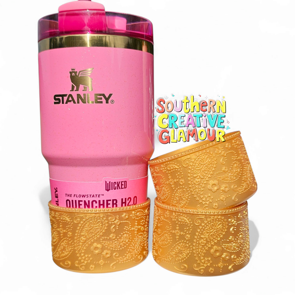 Gold Shimmer Paisley Silicone Tumbler Boot