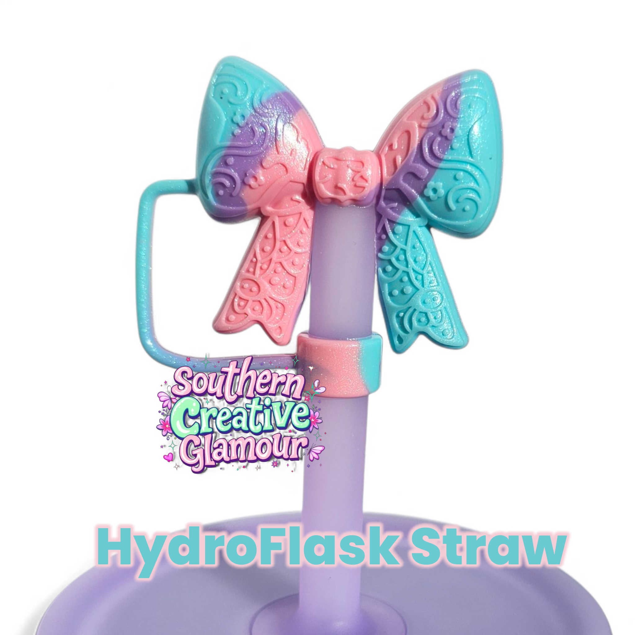 Paisley Princess 3D Bow Silicone 10mm Straw Topper | Silver Shimmer