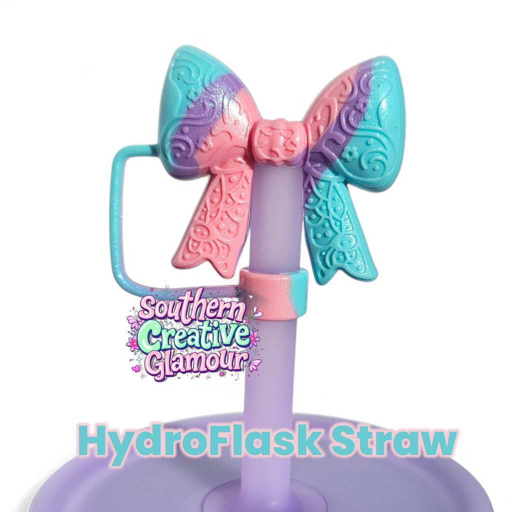 Purple Paisley Princess 3D Bow Silicone 10mm Straw Topper | Purple Shimmer