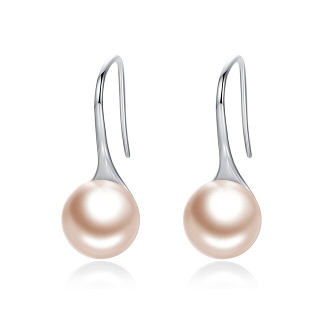 nowadaysfashion Sterling Silver Elegant Round Pure Love Pearl Drop Earrings
