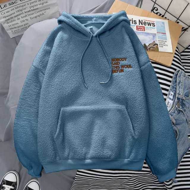 Fleece Hoodies Fashion Autumn Winter Thick Letter Embroidery