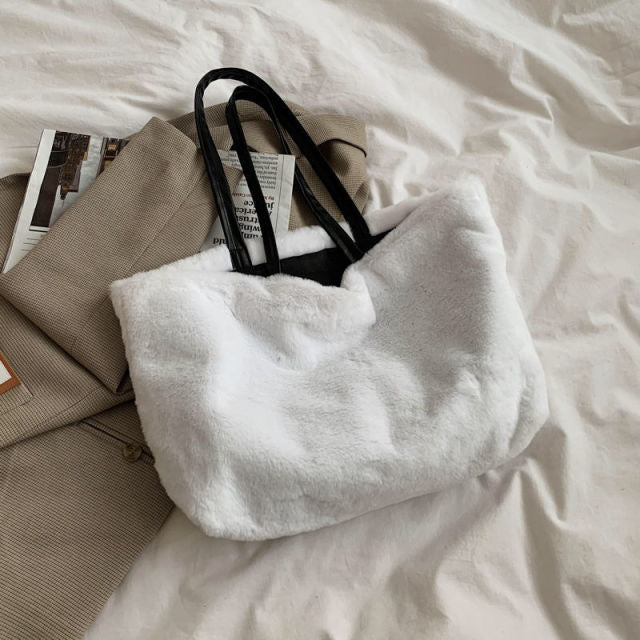 Large Tote Winter Plush Bags For Women Fashion 2021 Furry Shoulder