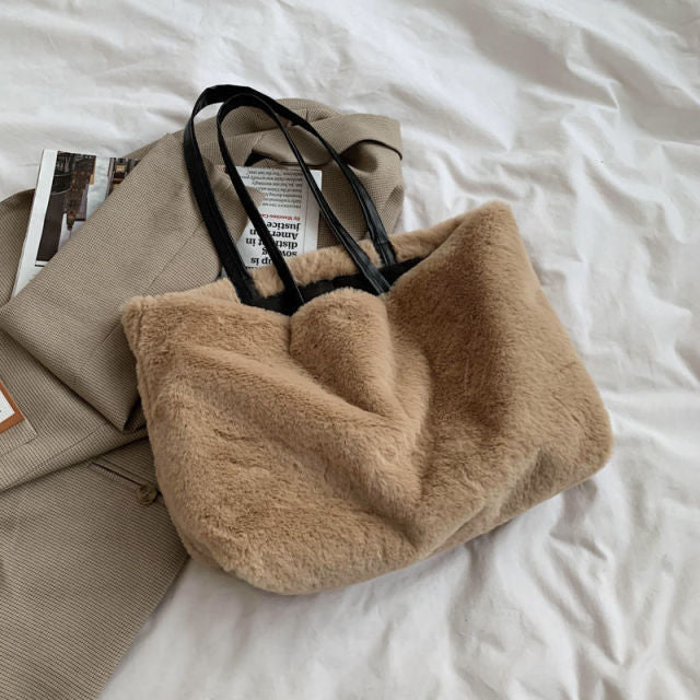 Large Tote Winter Plush Bags For Women Fashion 2021 Furry Shoulder