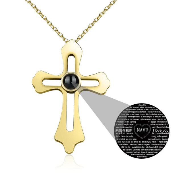 Personalized Custom Photo Name Cross Style Projection Necklace Pendant Necklaces