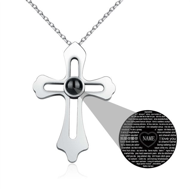 Personalized Custom Photo Name Cross Style Projection Necklace Pendant Necklaces