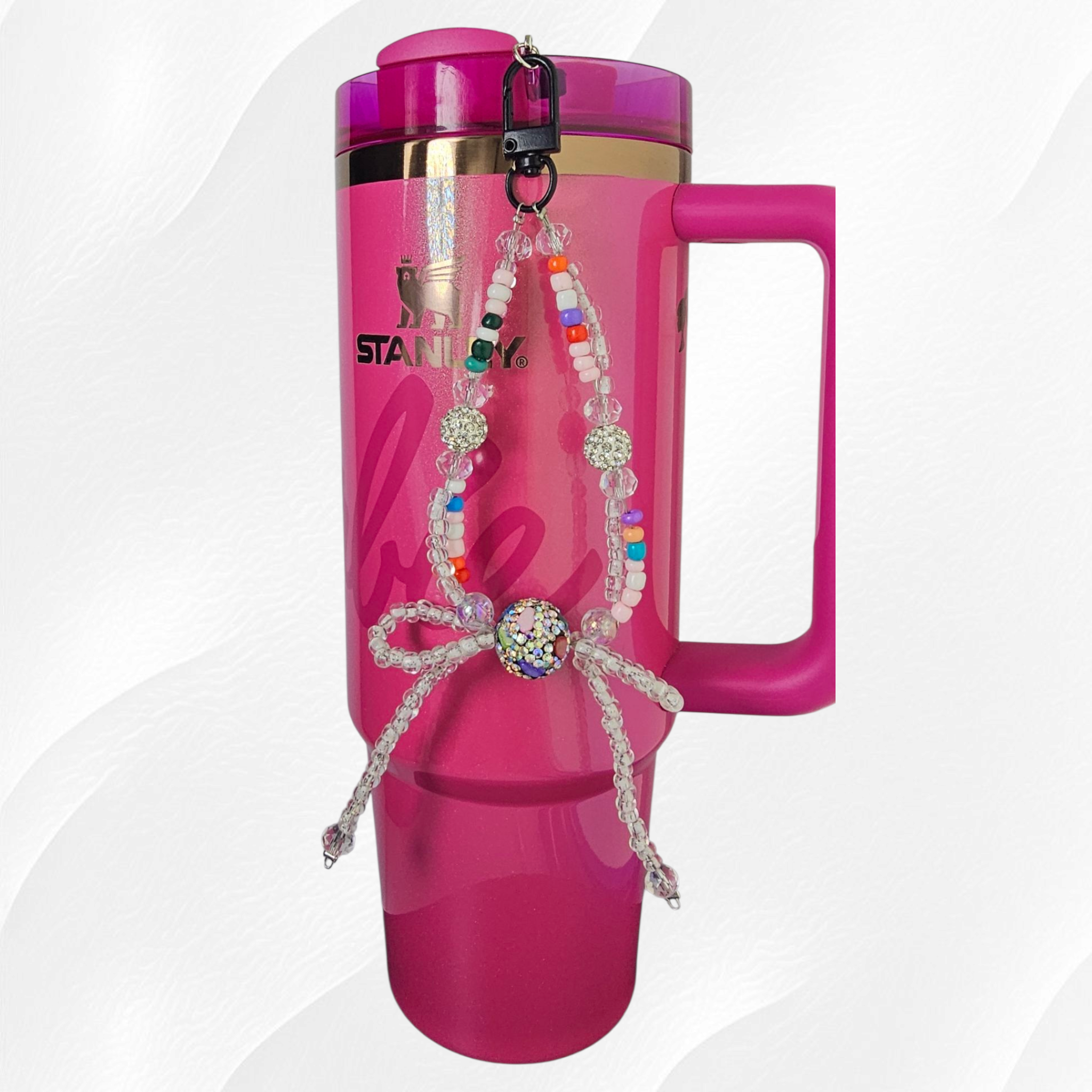 Beaded Glitter Bow Tumbler Straw Charm